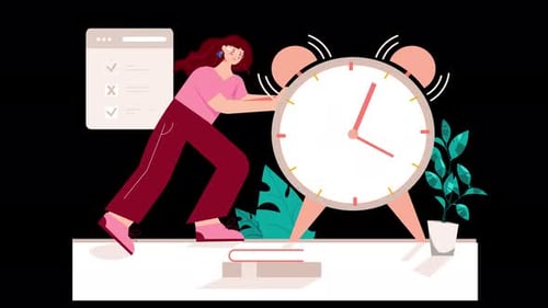 Flat Design Animation of Person Pushing an Alarm Clock