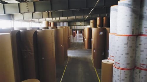 Motion Along Pass Between Paper Rolls in Factory Storage