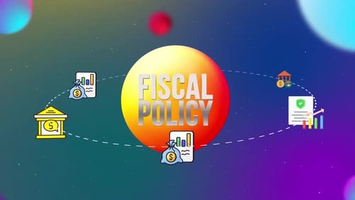 Animated Fiscal Policy Concept with Orbiting Business Icons