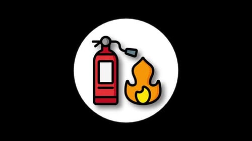 Animated Fire Extinguisher and Flame Icon