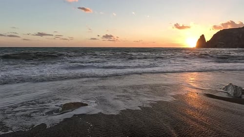 Sunset Ocean Beach Rough Waves Golden Hour Serene Nature Seascape Landscape Golden Light Reflection