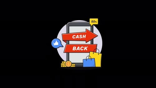 Animated Cash Back Offer on Smartphone with Shopping Icons