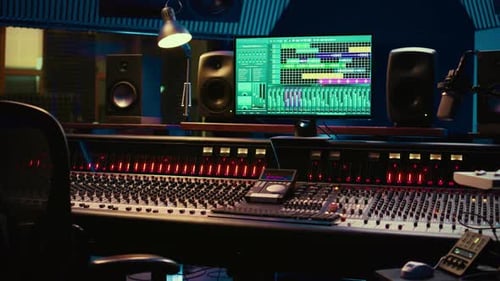 Empty Control Room Professional Studio Used in Music Recording Industry
