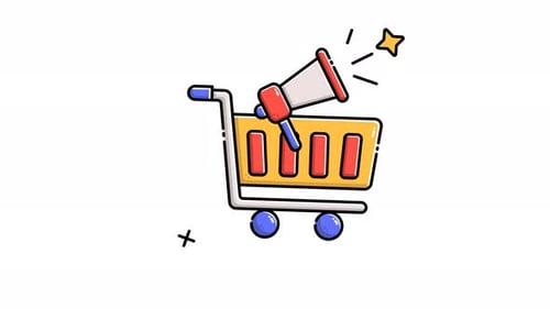 Animated Shopping Cart with Megaphone for E-commerce Marketing