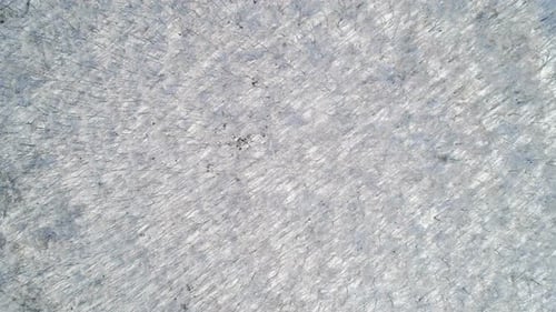 Aerial Top Down View of a Frozen Forest with Snow Covered Trees at Winter Flight Above Winter Forest