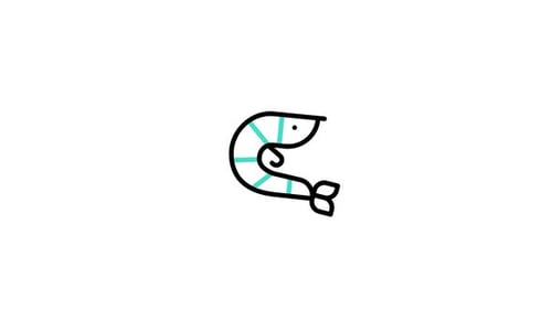 Minimalist Line Art Animated Shrimp Icon with Bubbles