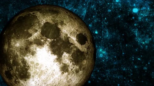 Realistic moon planet with rotating on star view of galaxy