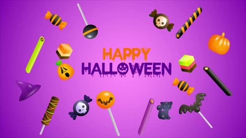 Happy Halloween Animated Text and Candy Frame