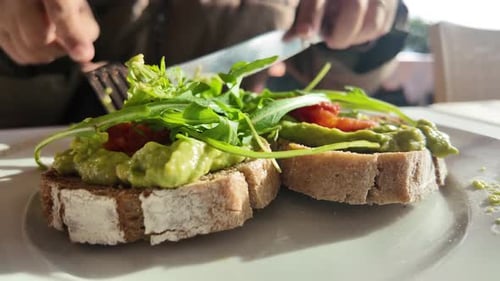 Close Up of Avocado Toast with Greens