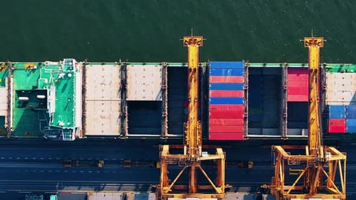 Aerial view container ship carrying container in import export business logistic