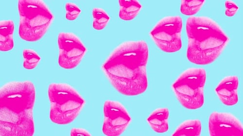 Animation Background with Female Pink Lips or Open Mouth on a Blue Background in Pop Art Style