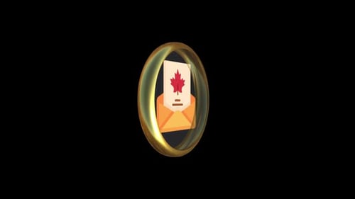 Rotating 3D Envelope and Maple Leaf Icon with Golden Frame