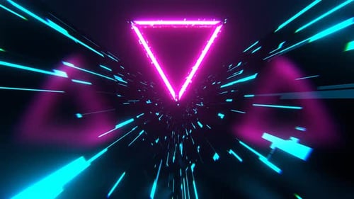 Cyan And Pink Triangle Strobe Neon Futuristic Corridor Background Vj Loop I 4K