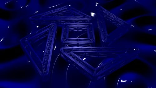 Abstract Blue Geometric Shapes Rotating on Fluid Background Loop