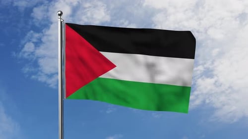 Realistic Palestinian Flag Waving in the Wind against Blue Sky