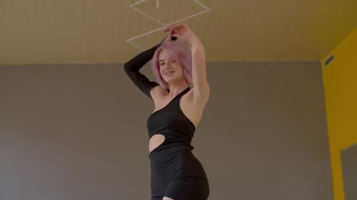 Graceful Flexible Pretty Woman Dancer Elegantly Dancing in Studio