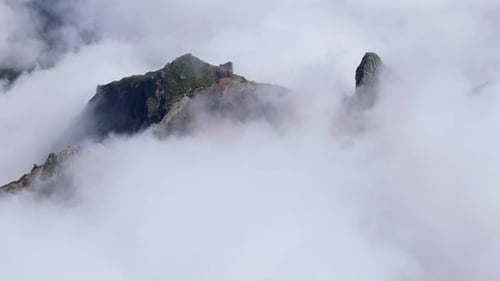 Mountain Peaks Covered With Clouds In Madeira Island