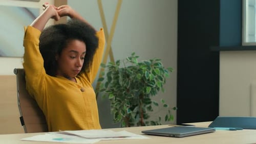 African American Business Woman Businesswoman Girl Female Office Manager with Laptop at Office