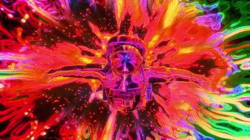 Un astronaute psychédélique trippy passe le tunnel temporel