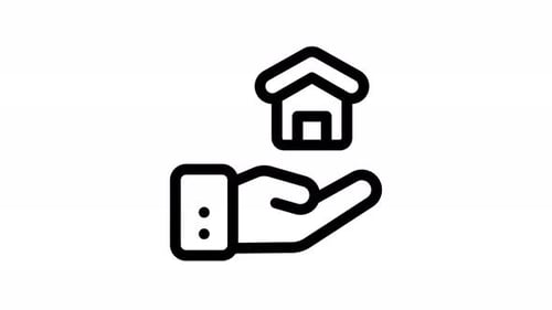 Animated Flat Design Hand Holding House Icon Loop