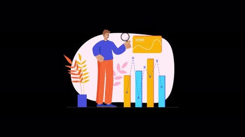 A person analyzing data with graphs and plants in the background.