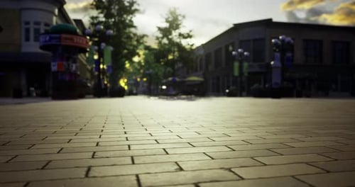 Quiet Afternoon on a Closed Street with Reflections and Soft Sunlight