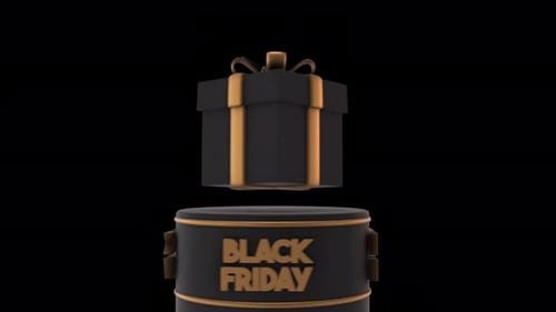 Black Friday Gift Rotating On Podium 3D Animation On Alpha Channel 4K