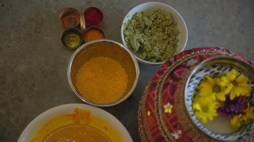 Colorful Powders and Flowers for Celebration