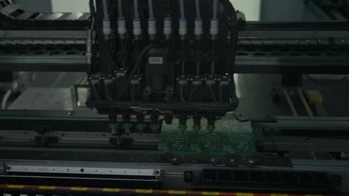 Fully Automated Assembly Line at Electronics Factory Creative Component Installation on Circuit