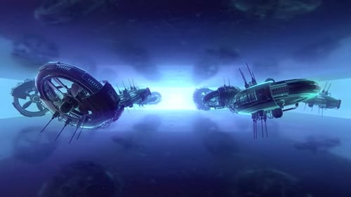 Dynamic Futuristic Tunnel Animation with Rotating Sci-Fi Ships
