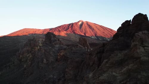 Mountain range in dry deserted landscape of Teide National Park. Scenery of highest volcano