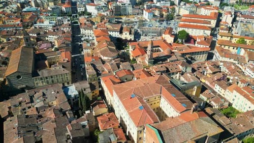 Aerial drone view of the Arezzo city in Tuscany, Italy in daylight