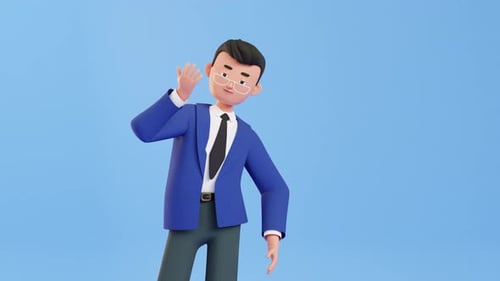 Animated 3D Business Character Adjusting Glasses with a Smile