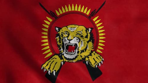 Drapeau de l'Eelam tamoul ondulant dans le vent, fond de drapeau réaliste