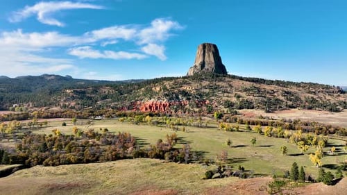 Aerial shot of Devils Tower in Wyoming.