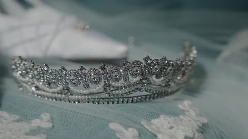 Elegant Bridal Tiara and White Wedding Shoes