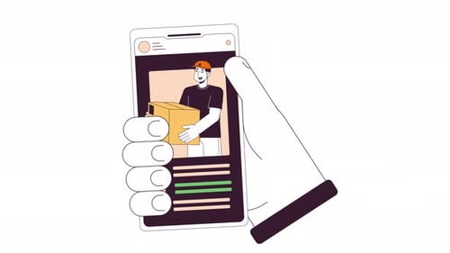 Animated Hand Holding Smartphone Displaying Delivery Service