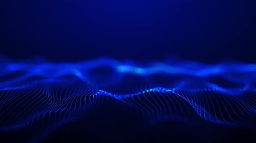 Blue waves on a blue background. Looping oscillation of the luminous horizon. Digital sea, graphic l