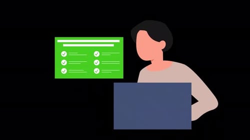 Flat Design Animation: Person Completing Tasks on Laptop
