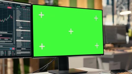 Stock Market Metrics Visualization Displayed on Green Screen PC