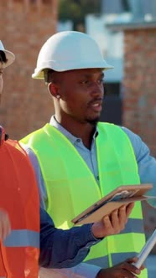 A Construction Worker is Working Collaboratively Onsite Improving Teamwork and Communication