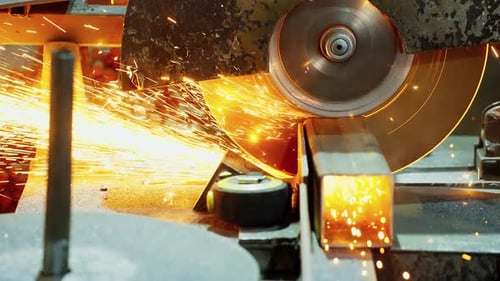 Worker Using an Angle Grinder Producing a Lot of Sparks