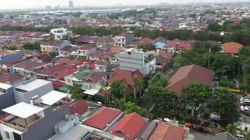 Aerial view of the residential area of the dense city of Jakarta, Indonesia