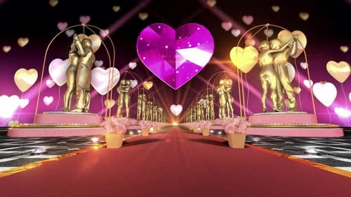 Romantic Red Carpet Journey with Golden Couples and Diamond Heart
