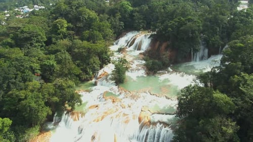 beautiful waterfall in green forest in jungle, Agua azul Chiapas