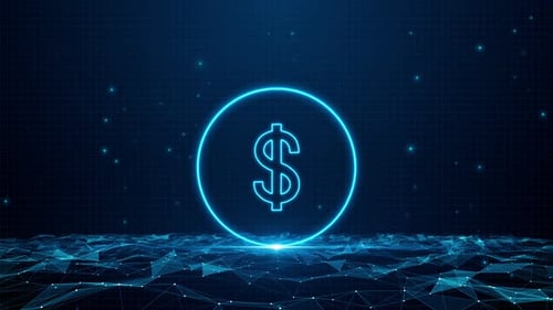 Moeda de fluxo de dados Dollar Business Corporativo Tecnologia Partículas Digital Background Loop
