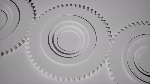 Seamless Loop of White Rotating Gears