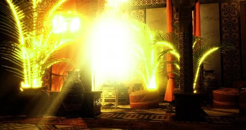 Golden Light Reveal in Ornate Moroccan Palace Setting