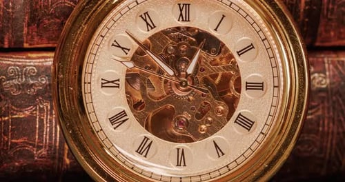 Gold Pocket Watch with Roman Numerals Close Up