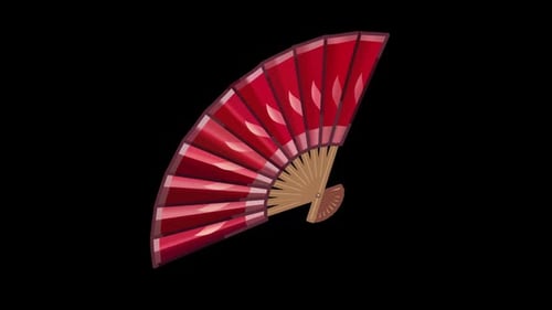 Animated Decorative Red Folding Fan Opening and Closing